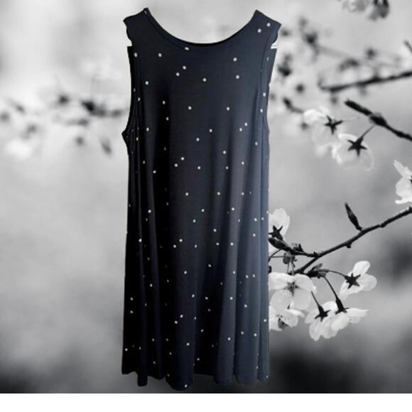 Loft small sleeveless black with white polka dots casual rayon blend stretch - Picture 1 of 1